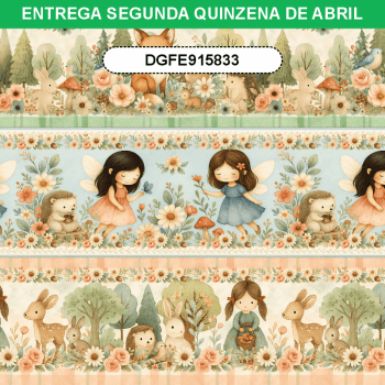 TECIDO TRICOLINE EXCLUSIVO 100% ALGODÃO - FLORESTA ENCANTADA - BARRADO INFANTIL - DGFE915833