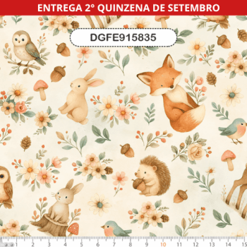 TECIDO TRICOLINE EXCLUSIVO 100% ALGODÃO - FLORESTA ENCANTADA - INFANTIL - DGFE915835