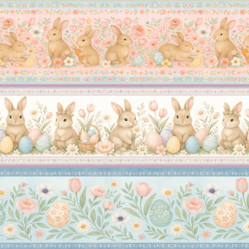 TECIDO TRICOLINE EXCLUSIVO 100% ALGODÃO - PÁSCOA DOS COELHINHOS - BARRADO - DGPC915854