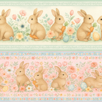TECIDO TRICOLINE EXCLUSIVO 100% ALGODÃO - PÁSCOA DOS COELHINHOS - BARRADO - DGPC915854