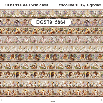 TECIDO TRICOLINE EXCLUSIVO 100% ALGODÃO - PÁSCOA DOS COELHINHOS - BARRADO RELIGIOSO - DGST915864