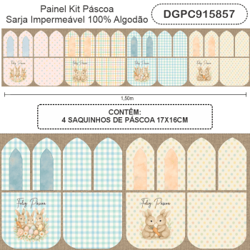TECIDO TRICOLINE EXCLUSIVO 100% ALGODÃO - PÁSCOA DOS COELHINHOS - SAQUINHO DE PÁSCOA - DGPC915857