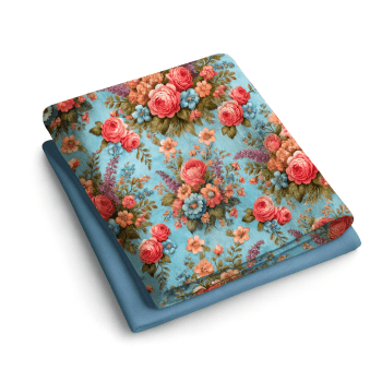 COMPOSÊ FLORES VINTAGE AZUL - 50CM CADA TECIDO - TRICOLINE 100% ALGODÃO