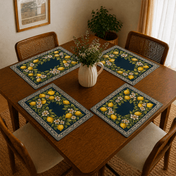 Tecido Painel em Sarja Impermeável 100% Algodão | 4 Jogos Americanos | Frutas Limão - Charme Siciliano | DGCS913423