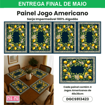 Tecido Painel em Sarja Impermeável 100% Algodão | 4 Jogos Americanos | Frutas Limão - Charme Siciliano | DGCS913423 Tecido Painel em Sarja Impermeável 100% Algodão | 4 Jogos Americanos | Frutas Limão - Charme Siciliano | DGCS913423