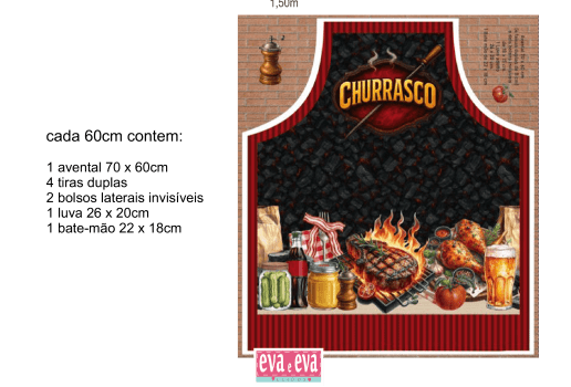 TECIDO SARJA IMPERMEAVEL EXCLUSIVO 100% ALGODÃO - CHURRASCO E AMIGOS - KIT AVENTAL - DGCM915482