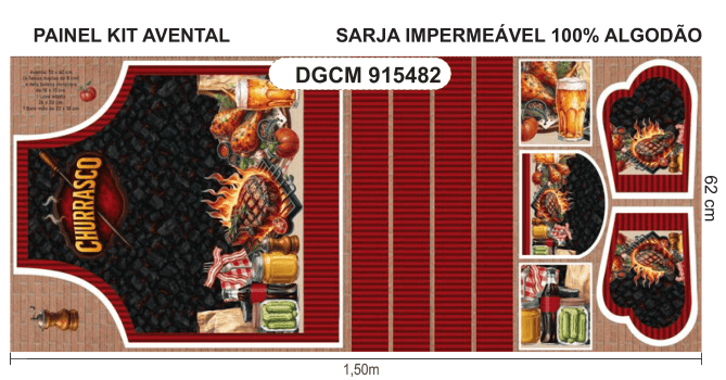 TECIDO SARJA IMPERMEAVEL EXCLUSIVO 100% ALGODÃO - CHURRASCO E AMIGOS - KIT AVENTAL - DGCM915482