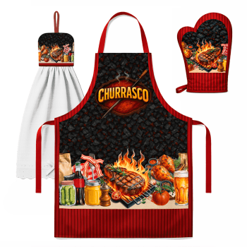 TECIDO SARJA IMPERMEAVEL EXCLUSIVO 100% ALGODÃO - CHURRASCO E AMIGOS - KIT AVENTAL - DGCM915482