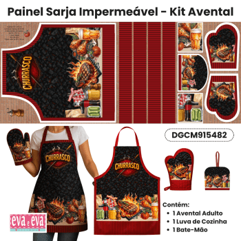 TECIDO SARJA IMPERMEAVEL EXCLUSIVO 100% ALGODÃO - CHURRASCO E AMIGOS - KIT AVENTAL - DGCM915482
