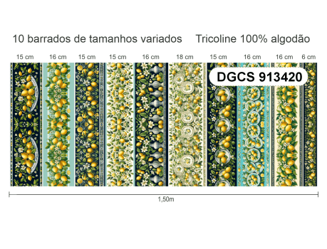 TECIDO TRICOLINE ESTAMPADO DIGITAL EXCLUSIVO 100% ALGODÃO- CHARME SICILIANO - BARRADO - DGCS913420