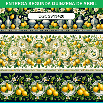 TECIDO TRICOLINE ESTAMPADO DIGITAL EXCLUSIVO 100% ALGODÃO- CHARME SICILIANO - BARRADO - DGCS913420