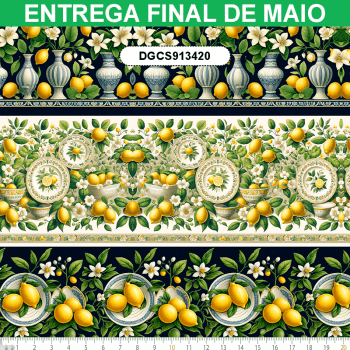 TECIDO TRICOLINE ESTAMPADO DIGITAL EXCLUSIVO 100% ALGODÃO- CHARME SICILIANO - BARRADO - DGCS913420