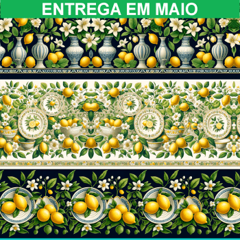 TECIDO TRICOLINE ESTAMPADO DIGITAL EXCLUSIVO 100% ALGODÃO- CHARME SICILIANO - BARRADO - DGCS913420