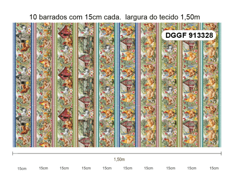 TECIDO TRICOLINE ESTAMPADO DIGITAL EXCLUSIVO 100% ALGODÃO- GALINHA E FLORES- BARRADO - DGGF913328