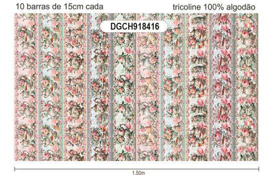 TECIDO TRICOLINE EXCLUSIVO 100% ALGODÃO - CHÁ DA TARDE - BARRADO - DGCH918416