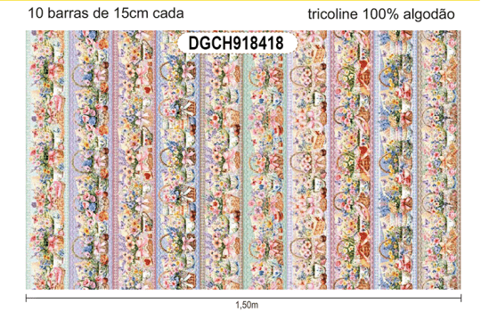 TECIDO TRICOLINE EXCLUSIVO 100% ALGODÃO - CHÁ DA TARDE - BARRADO - DGCH918418