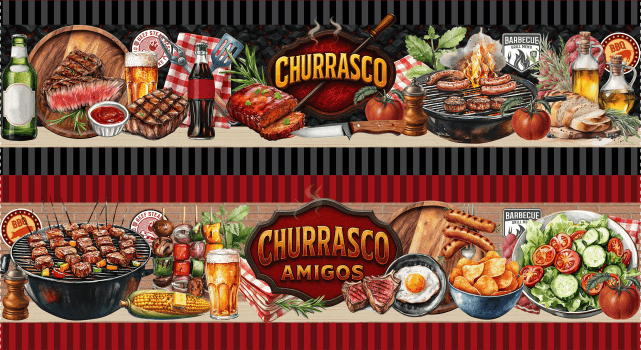 TECIDO TRICOLINE EXCLUSIVO 100% ALGODÃO - CHURRASCO E AMIGOS - BARRADO - DGCM915481