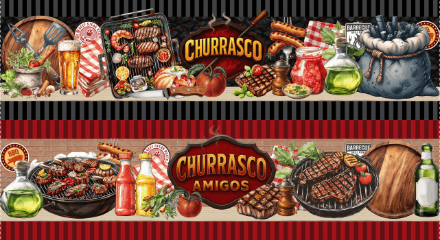 TECIDO TRICOLINE EXCLUSIVO 100% ALGODÃO - CHURRASCO E AMIGOS - BARRADO - DGCM915481