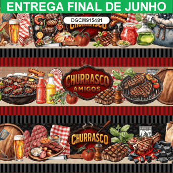 TECIDO TRICOLINE EXCLUSIVO 100% ALGODÃO - CHURRASCO E AMIGOS - BARRADO - DGCM915481