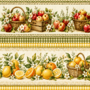 Tecido Tricoline Exclusivo Barrado de Frutas 100% Algodão – Feira da Fazenda DGFA917174