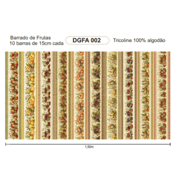 Tecido Tricoline Exclusivo Barrado de Frutas 100% Algodão – Feira da Fazenda DGFA917174