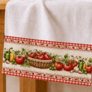 Tecido Tricoline Exclusivo Barrado de Legumes 100% Algodão – Feira da Fazenda DGFA917173