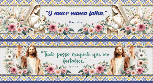 TECIDO TRICOLINE EXCLUSIVO 100% ALGODÃO - FRASES BÍBLICAS - BARRADO - DGFB916706