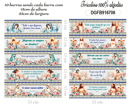 TECIDO TRICOLINE EXCLUSIVO 100% ALGODÃO - FRASES BÍBLICAS - BARRADO - DGFB916706