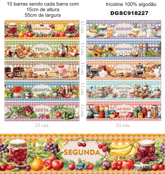 TECIDO TRICOLINE EXCLUSIVO 100% ALGODÃO - SEMANINHA NA COZINHA - BARRADO - DGSC918227