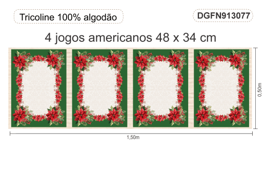 TECIDO SARJA IMPERMEAVEL ESTAMPADO EXCLUSIVO 100% ALGODÃO-FLORES DE NATAL-JOGO AMERICANO-DGFN913077