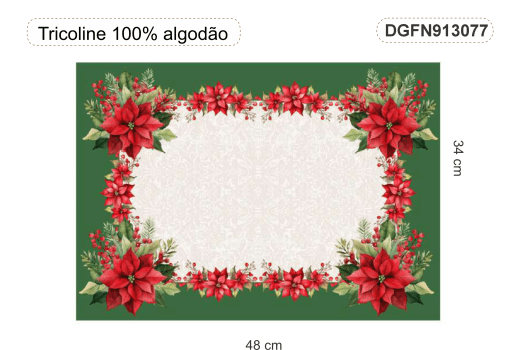 TECIDO SARJA IMPERMEAVEL ESTAMPADO EXCLUSIVO 100% ALGODÃO-FLORES DE NATAL-JOGO AMERICANO-DGFN913077