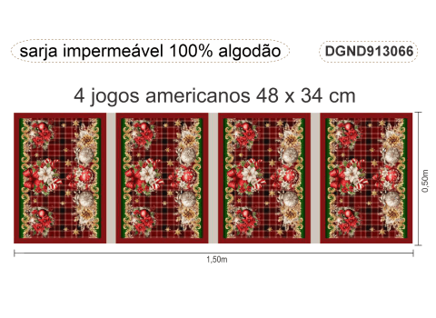 TECIDO SARJA IMPERMEAVEL ESTAMPADO EXCLUSIVO 100% ALGODÃO- NATAL DECOR -JOGO AMERICANO-DGND913066