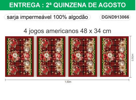 TECIDO SARJA IMPERMEAVEL ESTAMPADO EXCLUSIVO 100% ALGODÃO- NATAL DECOR -JOGO AMERICANO-DGND913066