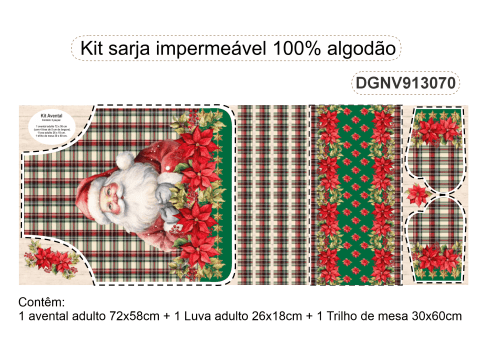 TECIDO SARJA IMPERMEAVEL ESTAMPADO EXCLUSIVO 100% ALGODÃO- NOEL VINTAGE - KIT AVENTAL- DGNV913070