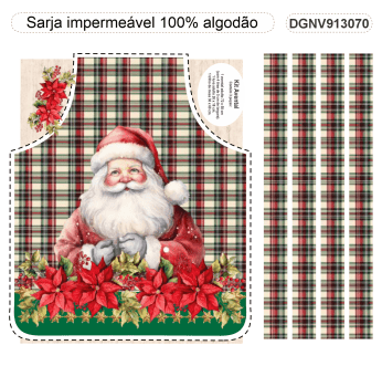 TECIDO SARJA IMPERMEAVEL ESTAMPADO EXCLUSIVO 100% ALGODÃO- NOEL VINTAGE - KIT AVENTAL- DGNV913070