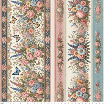 TECIDO TRICOLINE DIGITAL EXCLUSIVO 100% ALGODÃO- FLORES VINTAGE - BARRADO FLORAL - DGFV914241