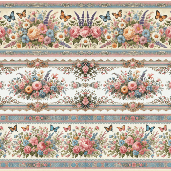 TECIDO TRICOLINE DIGITAL EXCLUSIVO 100% ALGODÃO- FLORES VINTAGE - BARRADO FLORAL - DGFV914241