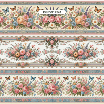 TECIDO TRICOLINE DIGITAL EXCLUSIVO 100% ALGODÃO- FLORES VINTAGE - BARRADO FLORAL - DGFV914241
