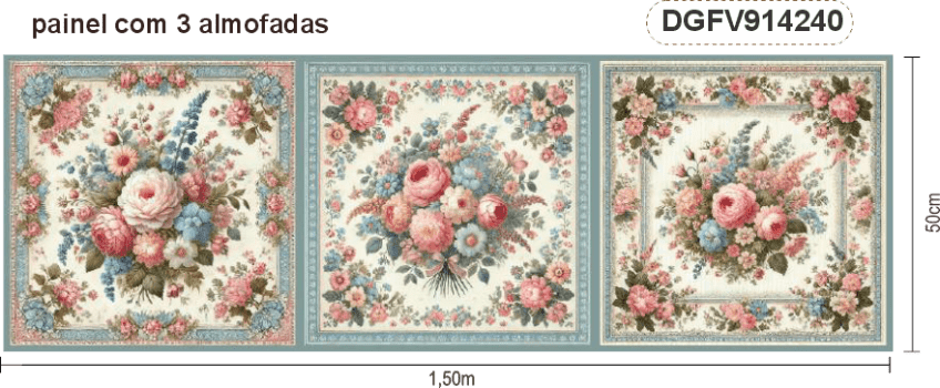 TECIDO TRICOLINE DIGITAL EXCLUSIVO 100% ALGODÃO- FLORES VINTAGE - CAPA DE ALMOFADA - DGFV914240