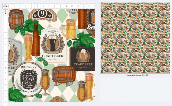 Tricoline Estampado de Cerveja - projetos masculinos e de mesa posta - Eva e Eva Tecidos