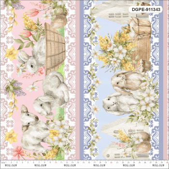 TECIDO TRICOLINE ESTAMPADO DIGITAL EXCLUSIVO 100% ALGODÃO - PÁSCOA ENCANTADA - BARRADO - DGPE911343