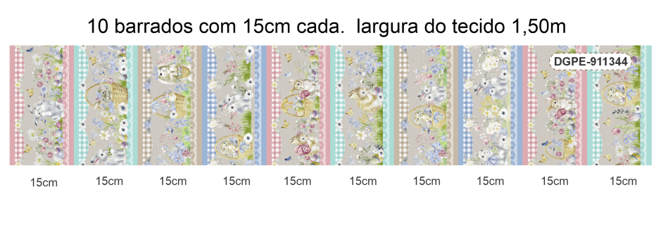 TECIDO TRICOLINE ESTAMPADO DIGITAL EXCLUSIVO 100% ALGODÃO - PÁSCOA ENCANTADA - BARRADO - DGPE911344