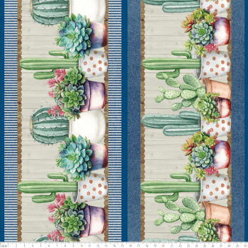 TECIDO TRICOLINE ESTAMPADO DIGITAL EXCLUSIVO 100% ALGODÃO - CACTUS & CIA BARRADO - FLORAL - DGCC912698