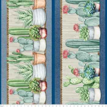 TECIDO TRICOLINE ESTAMPADO DIGITAL EXCLUSIVO 100% ALGODÃO - CACTUS & CIA BARRADO - FLORAL - DGCC912698