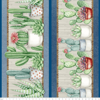 TECIDO TRICOLINE ESTAMPADO DIGITAL EXCLUSIVO 100% ALGODÃO - CACTUS & CIA BARRADO - FLORAL - DGCC912698