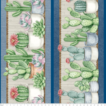 TECIDO TRICOLINE ESTAMPADO DIGITAL EXCLUSIVO 100% ALGODÃO - CACTUS & CIA BARRADO - FLORAL - DGCC912698
