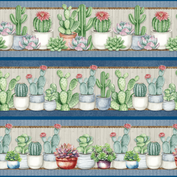 TECIDO TRICOLINE ESTAMPADO DIGITAL EXCLUSIVO 100% ALGODÃO - CACTUS & CIA BARRADO - FLORAL - DGCC912698