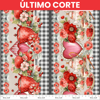 TECIDO TRICOLINE ESTAMPADO DIGITAL EXCLUSIVO 100% ALGODÃO - CHÁ COM AMOR - BARRADO - DGCA911395 TECIDO TRICOLINE ESTAMPADO DIGITAL EXCLUSIVO 100% ALGODÃO - CHÁ COM AMOR - BARRADO - DGCA911395