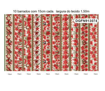 TECIDO TRICOLINE ESTAMPADO DIGITAL EXCLUSIVO 100% ALGODÃO - FLORES DE NATAL - BARRADO - DGFN913074