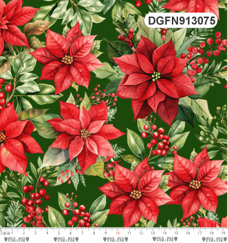 TECIDO TRICOLINE ESTAMPADO DIGITAL EXCLUSIVO 100% ALGODÃO - FLORES DE NATAL - DGFN913075